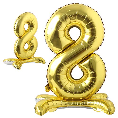 101,6 cm stehende Buchstabenballons Gold Alphabet Zahlen Ballons Folie Mylar-Party Hochzeit Bachelorette Geburtstag Brautparty Abschlussfeier Jubiläum Feier Dekoration (101,6 cm Ständer Gold 8) von RUIANSI