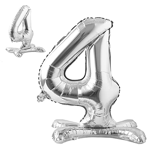 101,6 cm stehende Buchstabenballons Silber Alphabet Zahlen Ballon Folie Mylar-Party Hochzeit Bachelorette Geburtstag Brautparty Abschlussfeier Jubiläum Feier Dekoration (101,6 cm Ständer Silber 4) von RUIANSI