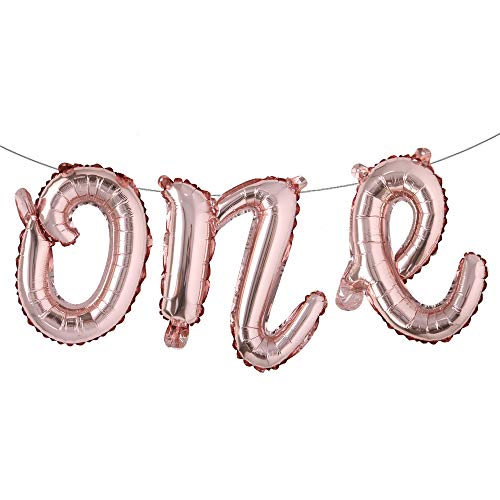 40,6 cm Kleinbuchstaben zum Aufhängen Folien Zahlenballon "ONE" Wort Luftballons Set von 1 Ballon perfekt für Babyparty, Happy Birthday oder jede Party Dekorationen (Lone Rose Gold) von RUIANSI