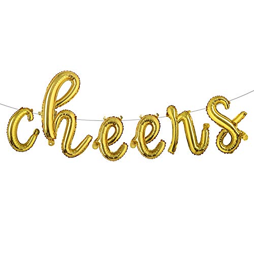 40,6 cm große Luftballons Banner, Cheers Letter Ballon, Cheers Decor, Celebration Ballons, Celebration Dekoration, Cheers Party, Mehrfarbig (L Cheers Cheers Cheers Gold) von RUIANSI