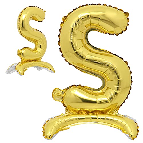 81,3 cm stehende Buchstabenballons Gold Alphabet Zahlen Ballons Folie Mylar-Party Hochzeit Bachelorette Geburtstag Brautdusche Abschlussfeier Jubiläum Feier Dekoration (81,3 cm Ständer Gold S) von RUIANSI