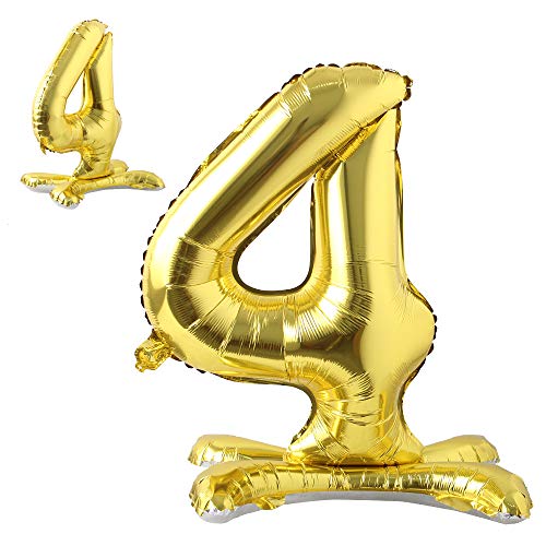 81,3 cm stehende Buchstabenballons Gold Alphabet Zahlen Ballons Folie Mylar-Party Hochzeit Bachelorette Geburtstag Brautparty Abschlussfeier Jubiläum Feier Dekoration (81,3 cm Ständer Gold 4) von RUIANSI