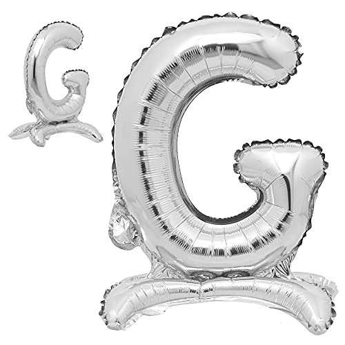 81,3 cm stehende Buchstabenballons Silber Alphabet Zahlen Ballons Folie Mylar-Party Hochzeit Bachelorette Geburtstag Brautdusche Abschlussfeier Jubiläum Feier Dekoration (81,3 cm Ständer Silber G) von RUIANSI