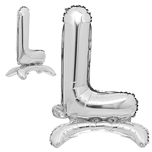 81,3 cm stehende Buchstabenballons Silber Alphabet Zahlen Ballons Folie Mylar-Party Hochzeit Bachelorette Geburtstag Brautdusche Abschlussfeier Jubiläum Feier Dekoration (81,3 cm Ständer Silber L) von RUIANSI