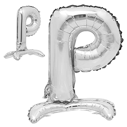 81,3 cm stehende Buchstabenballons Silber Alphabet Zahlen Ballons Folie Mylar-Party Hochzeit Bachelorette Geburtstag Brautparty Abschlussfeier Jubiläum Feier Dekoration (81,3 cm Ständer Silber P) von RUIANSI