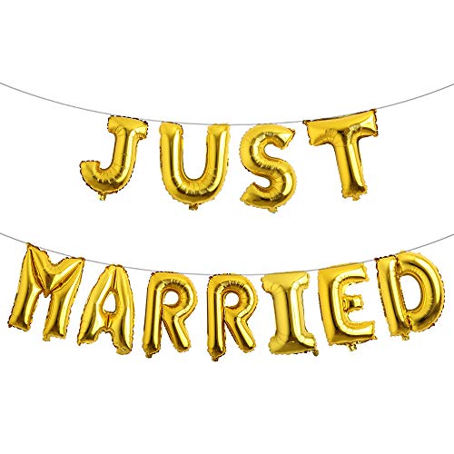 Folienballons mit Aufschrift "Just Married", 40,6 cm, mehrfarbig, Alphabet, Mylar-Ballons für Hochzeiten, Junggesellinnenabschiede, Party-Dekoration (Just Married Gold) von RUIANSI