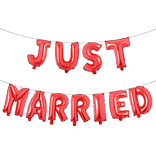 Folienballons mit Aufschrift "Just Married", 40,6 cm, mehrfarbig, Alphabet, Mylar-Ballons für Hochzeiten, Junggesellinnenabschiede, Party-Dekoration (Just Married Red) von RUIANSI