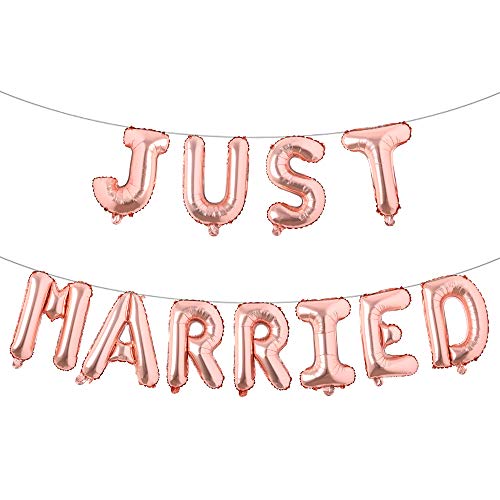 Folienballons mit Aufschrift "Just Married", 40,6 cm, mehrfarbig, Alphabet, Mylar-Ballons für Hochzeiten, Junggesellinnenabschiede, Party-Dekoration (Just Married Rosegold) von RUIANSI