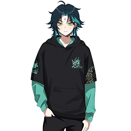 RUIBOCOS Genshin Impact Xiao 3D Digital Cosplay Anime Spiel Hoodie Freizeit Lange Ärmel Unisex Kapuzenpullover Sweatshirt (4XL) von RUIBOCOS