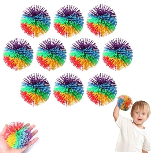 10 Stück verpackt mit sensorischer Linie Reizbarkeitskugel, 6 cm, Druckentlastung, reizbar, Squeeze, spitz, Ball, Spielzeug, Dekompressionsball Rainbow Stretch Dekompression (6 cm) von RUICUBEI