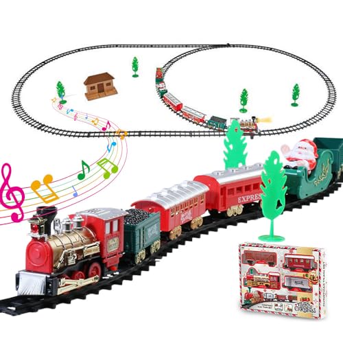 Elektrischer Weihnachtszug für Kinder mit 4 Wagen und Schienen, Eisenbahnbahn, Weihnachtsmotiv mit Lichtern und Geräuschen, Weihnachtsgeschenk Spiele für Jungen und Mädchen (A) von RUICUBEI