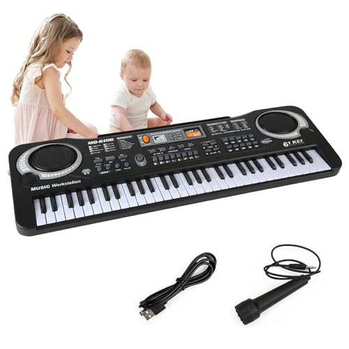 Elektronische Klaviertastatur für Kinder, elektronische Klaviertastatur, 61 Tasten, Musikspielzeug für Männer und Frauen, mit Mikrofon, Musikinstrument, Klavierspielzeug, Geschenk (schwarz) von RUICUBEI