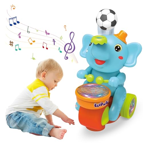 RUICUBEI Elefanten-Fußballspielzeug, Elefantenspielzeug mit LED-Licht und Sound, sensorisches Spielzeug für Babys, 1-2 Jahre, Geschenk für Jungen und Mädchen, Lernspielzeug für Kleinkinder (blau) von RUICUBEI