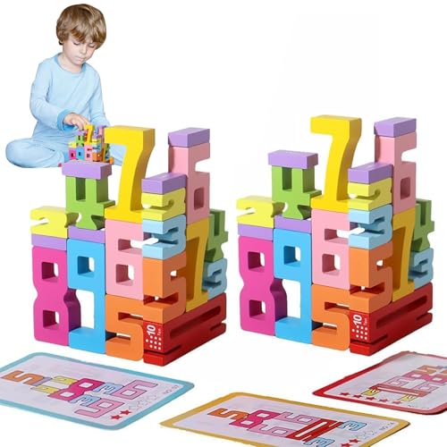 RUICUBEI Number Baustein-Set aus Holz, Mathematik, Einweihungsspielzeug, digitaler Block aus Holz, 3D, digitales Blockspielzeug für Kinder (2 Stück) von RUICUBEI