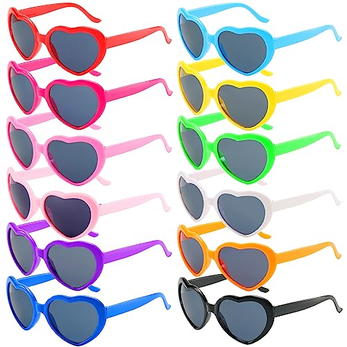 RUIJIE Herz Party Brille, 12 Paar Hippie Sonnenbrille, Magische Farben Party Brillen, Lustige Partybrillen, Herzförmige Kostüm Gläser für Kinder Herren Damen 60er 70er 80er 90er Geburtstagsfeier von RUIJIE