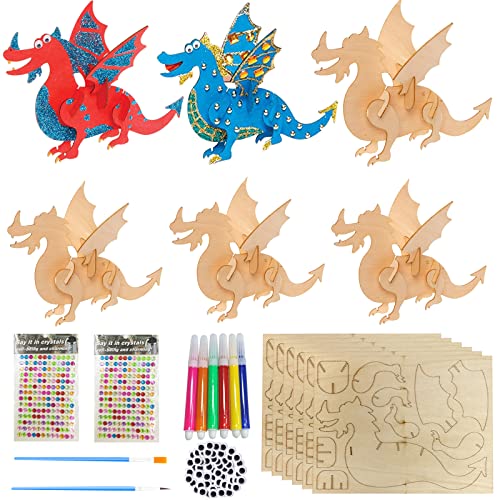 RUIJIE 6 Stück DIY Holz Bastelset Dinosaurier für Kinder Holzbastelsets zum Bemalen und Basteln Kreative 3D Puzzle Kunsthandwerk Bausatz Spielzeug Geschenke für Jungen Mädchen (Dinosaurier) von RUIJIE