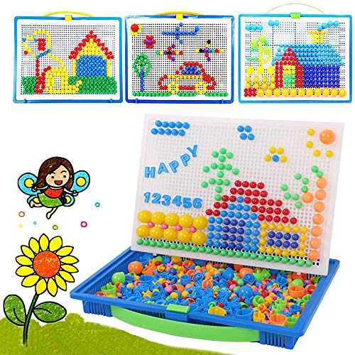 RUIXIB Mosaik Steckspiel Pädagogisches Spielzeug Bausteine Puzzle Steckkugeln Pilznägel DIY Kreativ Brettspielzeug Lernspaß 296/592/980 Stücke Steckpuzzle Lernspielzeug für Junge Mädchen von RUIXIB