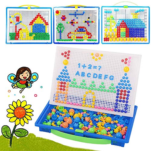 RUIXIB Mosaik Steckspiel Pädagogisches Spielzeug Bausteine Puzzle Steckkugeln Pilznägel DIY Kreativ Brettspielzeug Lernspaß 296/592/980 Stücke Steckpuzzle Lernspielzeug für Junge Mädchen von RUIXIB