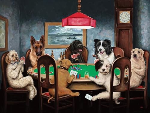 RUIYANMQ 1000-Teiliges Puzzle Ölgemälde Hunde Spielen Poker Wandkunst Poster Für Spielzeug Für Erwachsene Dekompressionsspiel Qz195Yk von RUIYANMQ