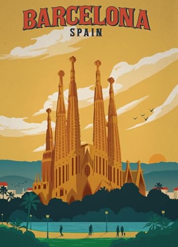 RUIYANMQ Jigsaw Puzzle 1000 Landschaftsgestaltung Barcelone Vintage-Reise-Kunstposter Für Erwachsene Lernspielzeug Puzzles Qz763Yk von RUIYANMQ