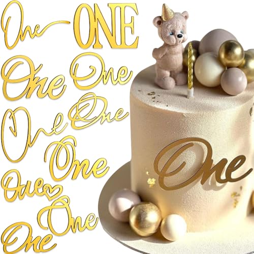 10 Stück One Cake Topper Happy Birthday Tortendeko 1. Geburtstag Mädchen Junge Geburtstagsdeko Kuchen Deko Gold Acryl Tortenaufleger One Cupcake Topper Torten Deko Babyparty Deko Torten Zubehör von RUIYDZ