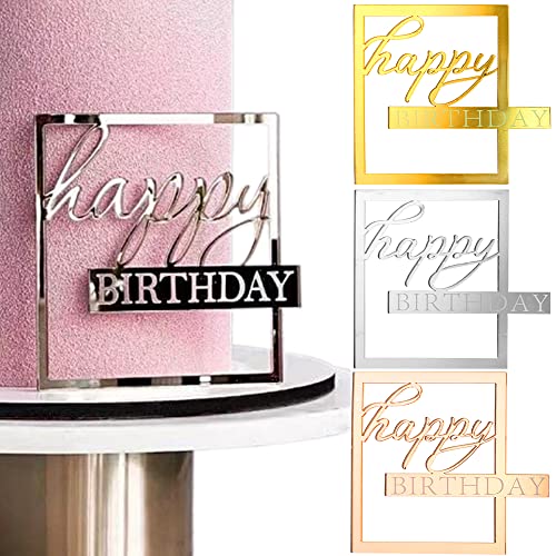 3Stück Happy Birthday Cake Topper, Spiegel Acryl Happy Birthday Tortendeko Geburtstag Torten Topper Kuchendeko Tortenaufleger Mädchen Kuchen Deko Caketopper Cake Decoration Torten Deko Geburtstagsdeko von RUIYDZ