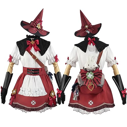 RUIZE Genshin Impact Klee Cosplay-Kostüm mit Hut, Genshin Spielfiguren-Kostüm, komplettes Set mit Hut/Kopfschmuck/Rucksack, für Damen und Mädchen, Halloween, Rot, XXL von RUIZE