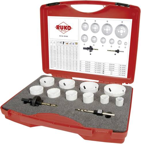 RUKO 126303 Lochsägen-Set 12teilig 19 mm, 22 mm, 25 mm, 29 mm, 35 mm, 38 mm, 44 mm, 51 mm, 57 mm, 6 von RUKO