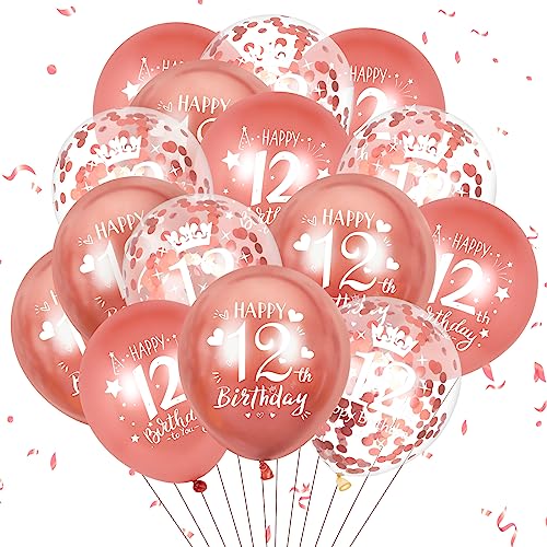 12.Geburtstag Luftballons,15 Pcs Roségold 12. Geburtstag Luftballons, Roségold 12. Geburtstag Party Dekorationen Luftballons für Mädchen Jungen 12. Geburtstag Jahrestag Dekoration von RUMIA