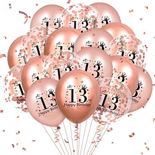 13. Geburtstag Ballons Dekorationen 18 Stück Rose Gold Happy 13th Birthday Ballons Konfetti Ballons Rose Gold 13. Geburtstag Party Dekorationen Ballons für Mädchen Jungen 13. Geburtstag Zubehör12 Zoll von RUMIA