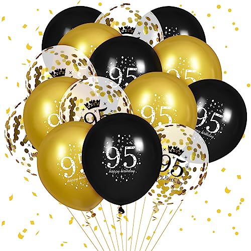 RUMIA Luftballons 95. Geburtstag, 15 Stück Schwarz Gold Happy 95. Geburtstag Luftballons Schwarz Gold 95. Geburtstag Partydekoration für Männer Frauen 95. Geburtstag Jubiläumsdekor von RUMIA