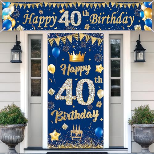 40.Geburtstagsdeko Banner,Navy Blau Gold 40.Geburtstag Deko für 40 Jahre Männer Frauen 40th Birthday Geburtstags Türbanner und Hintergrund Geburtstagsbanner,zum 40 Jubiläum Geburtstag Party Dekoration von RUMIA