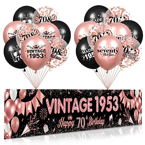 RUMIA 70 Geburtstag Dekorationen für Frauen Roségold Alles Gute zum 70. Geburtstagsbanner 18 Stück Luftballons zum 70. Geburtstag Vintage 1953 Yard Banner für Partyzubehör zum 70. Geburtstag von RUMIA