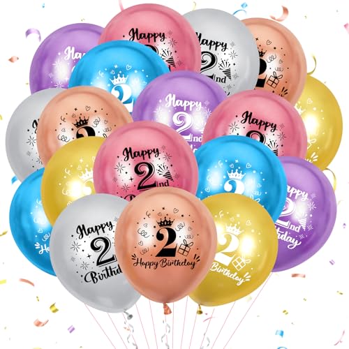 RUMIA 24er Metallic 2. Geburtstag Luftballons, Gold, 12 Zoll, Kinder, 2. Geburtstag, BALLOON, Dekoration, Party, Dekorationen, Happy 2nd Birthday von RUMIA