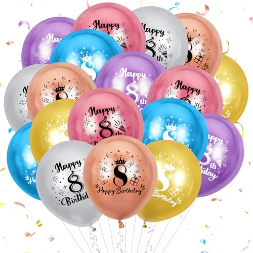 RUMIA 24er Metallic 8. Geburtstag Luftballons, Gold, 12 Zoll, Kinder, Unisex, BALLOON, 8. Geburtstag, Alle Altersgruppen, Unisex-Kinder von RUMIA