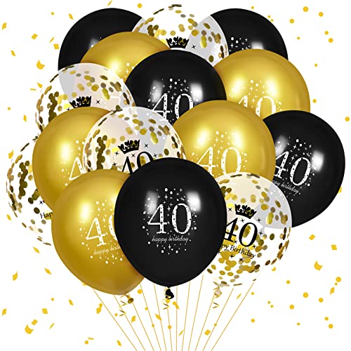 Luftballons zum 40. Geburtstag, 15 Stück Schwarz Gold Happy 40. Geburtstag Luftballons Schwarz Gold 40. Geburtstag Partydekoration für Männer Frauen 40. Geburtstag Jubiläumsdekor von RUMIA