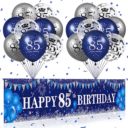 RUMIA Blau 85. Geburtstag Dekoration für Männer Frauen, Marineblau Silber 85. Geburtstag Banner, Blau 85. Geburtstag Luftballons für 85. Jahrestag Party Dekorationen von RUMIA