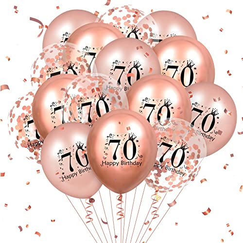 Luftballons zum 70. Geburtstag, 18 Stück, Roségold, Happy 70. Geburtstag, Latexballons, Konfetti-Luftballons, Dekorationen zum 70. Geburtstag, für Frauen, Männer, Zubehör zum 70. Geburtstag, 30,5 cm von RUMIA