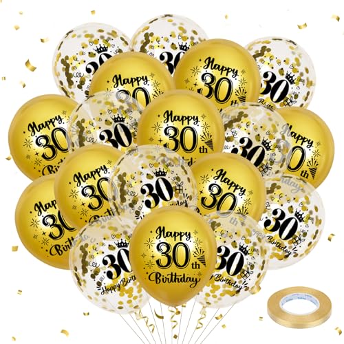 Goldene Luftballons zum 30. Geburtstag, 18 Stück, Partydekorationen zum 30. Geburtstag für Männer und Frauen, 12 Zoll große Konfetti-Luftballons zum 30. Geburtstag für Partyzubehör zum 30. Geburtstag von RUMIA