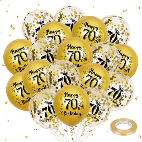 Goldene Luftballons zum 70. Geburtstag, 18 Stück, Partydekorationen zum 70. Geburtstag für Männer und Frauen, 12 Zoll große Konfetti-Luftballons zum 70. Geburtstag für Partyzubehör zum 70. Geburtstag von RUMIA