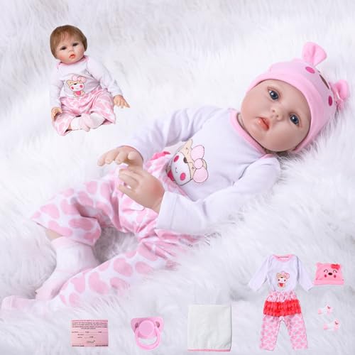 RUNGQIANY Silicone Reborn Dolls 22 Inch 55cm Soft Silicone Vinyl Reborn Toddler Dolls Handmade Baby Reborn Xmas Gift Cheap Reborn Dolls Toy Gift Real Life Dolls Toddler (Reborn Babies 22") von RUNGQIANY