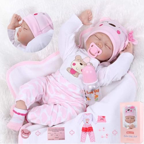 RUNGQIANY Simulation Reborn Baby MäDchen 22 Zoll 55 cm Reborn Baby Weicher Silikon-Vinyl-BaumwollköRper Reborn Puppen Lebensecht Jungen MäDchen Spielzeug Geschenke Neugeborene Baby-Puppe von RUNGQIANY