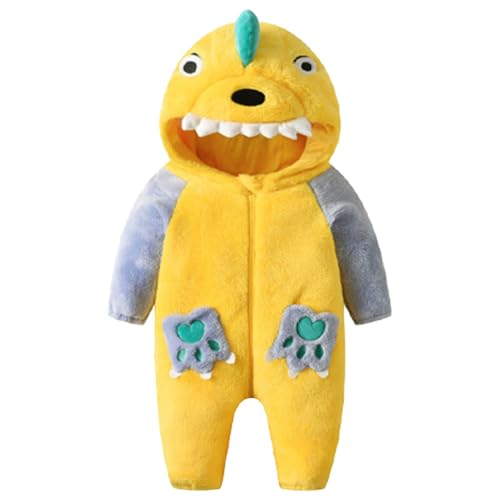 RUNQHUI Baby Fleece Strampler mit Kapuze Flanell Winter Overall kostüme für baby Jungen Mädchen Cartoon Süße Schlafanzug Gelb 104-110 von RUNQHUI