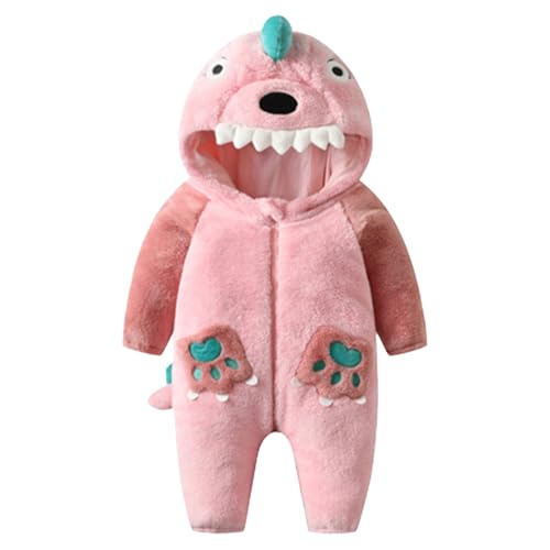 RUNQHUI Baby Fleece Strampler mit Kapuze Flanell Winter Overall kostüme für baby Jungen Mädchen Cartoon Süße Schlafanzug Rosa 104-110 von RUNQHUI