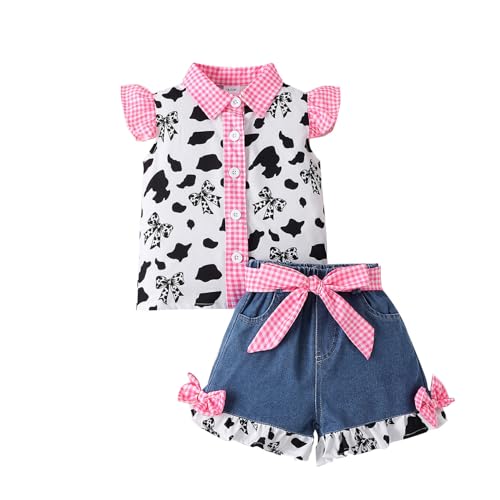 RUNQHUI Baby Mädchen Kleidung Set Neugeborenen Cowgirl Kostüm mit Kariertes Kurzarmhemd Kuhmuster Und Jeans Shorts Set Rosa Schleife 110-116 RUNQHUI Baby Mädchen Kleidung Set Neugeborenen Cowgirl Kostüm mit Kariertes Kurzarmhemd Kuhmuster Und Jeans Shorts Set Rosa Schleife 110-116 von RUNQHUI