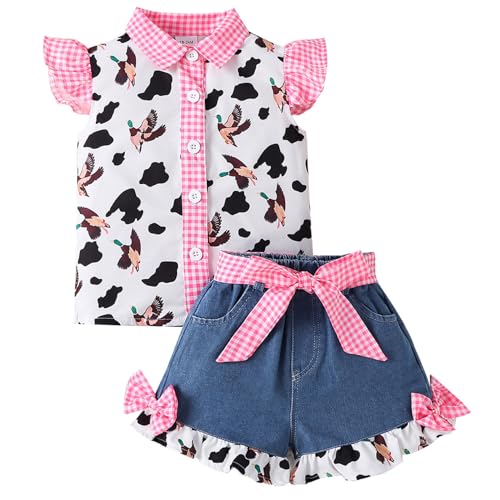 RUNQHUI Baby Mädchen Kleidung Set Neugeborenen Cowgirl Kostüm mit Kariertes Kurzarmhemd Kuhmuster Und Jeans Shorts Set Rosa Vogel 98-104 RUNQHUI Baby Mädchen Kleidung Set Neugeborenen Cowgirl Kostüm mit Kariertes Kurzarmhemd Kuhmuster Und Jeans Shorts Set Rosa Vogel 98-104 von RUNQHUI