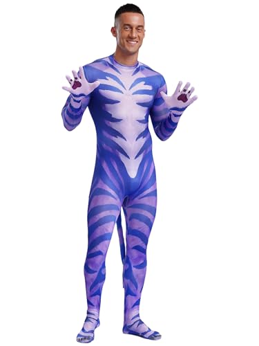 RUNQHUI Herren 3D Tier Muskel Muster Jumpsuit Mit Schwanz Tier Overall Kostüm Full Bodysuit Halloween Fasching Kostüm Tippe I 3XL von RUNQHUI