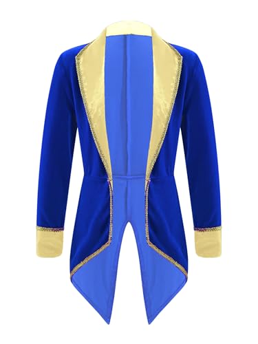 RUNQHUI Kinder Jungen Mädchen Zirkus Ringmaster Jacke Frack Zirkus Uniform Langarm Reverskragen Jacke Halloween Party Festival Karneval Outfit Royal Blau 104 von RUNQHUI