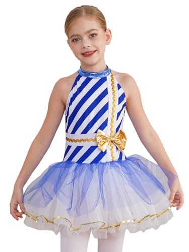 RUNQHUI Mädchen Tutu Kleider Weihnachtskleid Zuckerstange Kostüm Kinder Festlich Ärmellos Ballettkleid Streifen Tanzkleid Prinzessin Partykleid Blau 110-116 von RUNQHUI