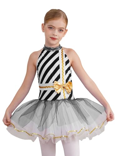 RUNQHUI Mädchen Tutu Kleider Weihnachtskleid Zuckerstange Kostüm Kinder Festlich Ärmellos Ballettkleid Streifen Tanzkleid Prinzessin Partykleid Schwarz 110-116 von RUNQHUI